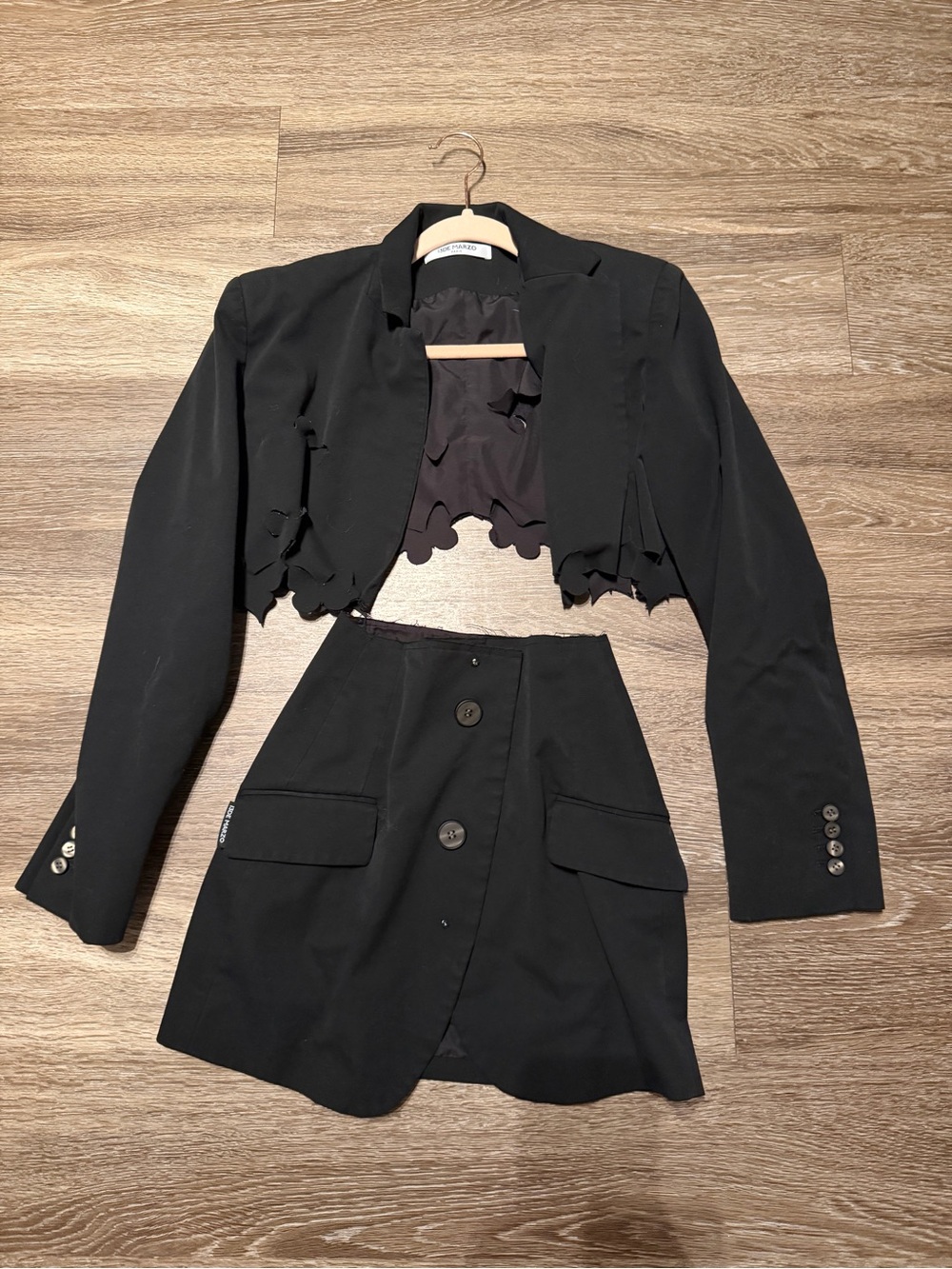 Black Cropped Blazer and Skirt Two-Piece Set